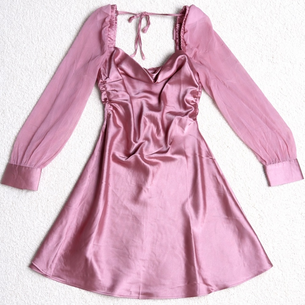 WEWOREWHAT Silky Cowl Neck Mini Dress in pink size 4